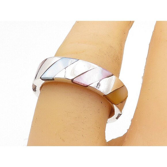 DAVID SIGAL 925 Silver Vintage Marcasite Striped Shiny Band Ring Sz 7 RG4847 - Picture 1 of 4